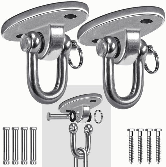 SELEWARE 2 Pack 2000 lb Capacity Stainless Steel 180° Swing Hangers Heavy Duty Swing Hooks for Concrete Ceiling Wooden Hanging Hardware for Por Porch Playground Hammock Gym Swing Sets - PuriLite