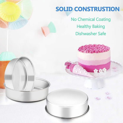 6 Inch Cake Pan Set of 3, E-far Stainless Steel Round Smash Cake Baking Pans, Non-Toxic & Healthy, Mirror Finish & Dishwasher Safe - PuriLite
