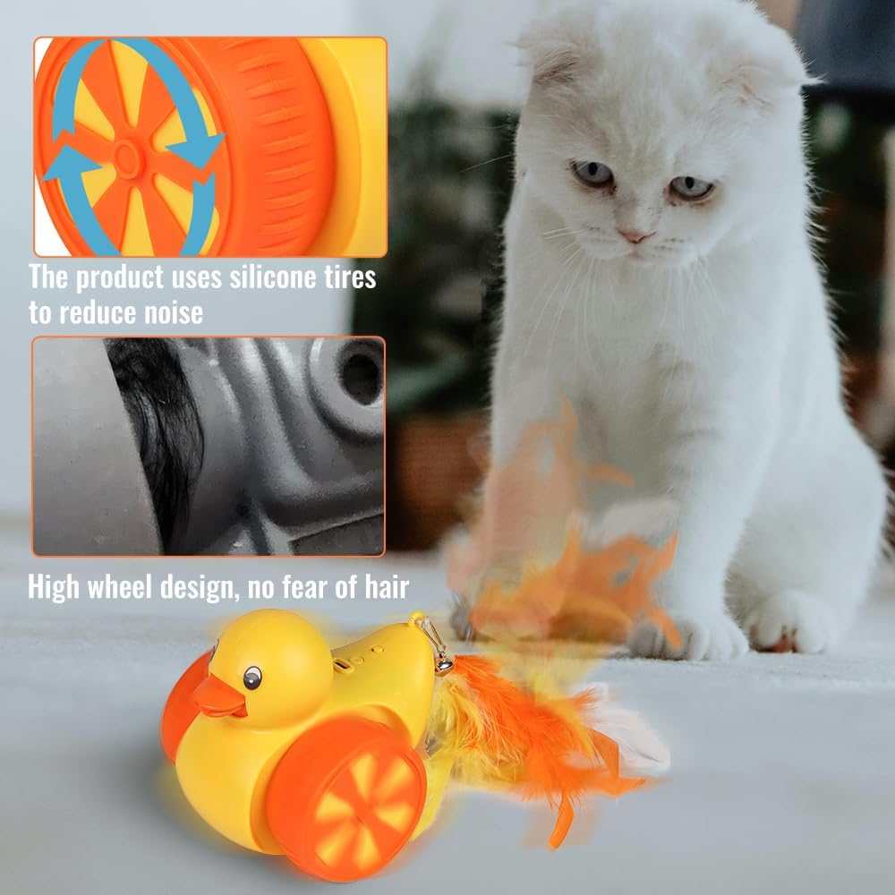 Interactive Cat Toys for Indoor Cats, Automatic Moving Cat Toy with Laser, Rechargeable Random Movement Duck Cat Toy for Bored Cats/Kittens/Dogs, with 4 Replaceable Tails (Worm, Feather, Fish) - PuriLite