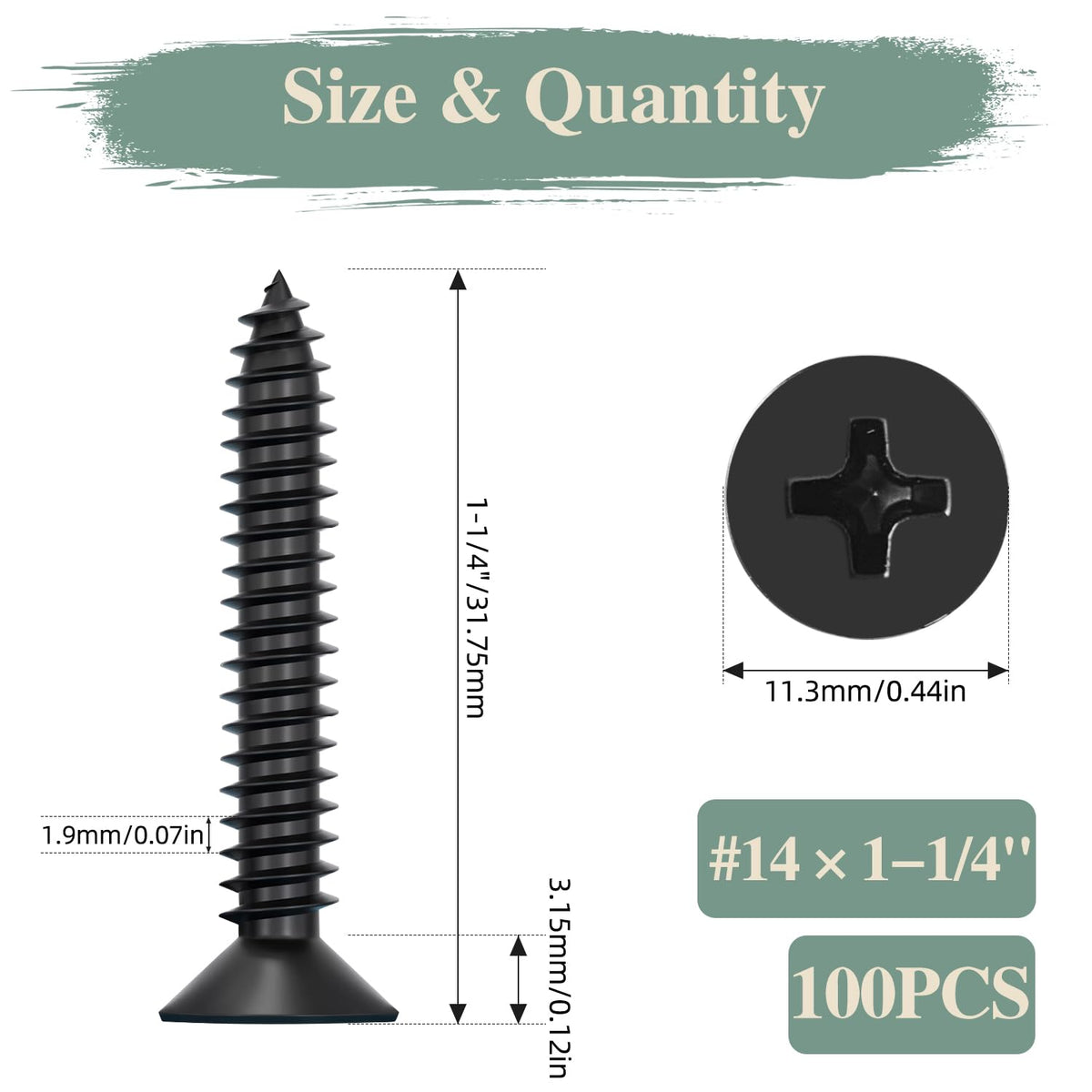 GOHODOMINO #4 x 1/2" Wood Screw 100Pcs, Stainless Steel 304 (18-8) Screws Flat Head Phillips Fast Self Tapping Drywall Screws Black Oxide - PuriLite