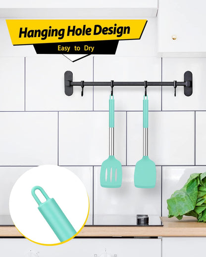 Pack of 2 Silicone Slotted Spatula,Non Stick Solid Kitchen Turner, High Heat Resistant BPA Free Cooking Utensils for Fish, Eggs, Pancakes（Black - PuriLite