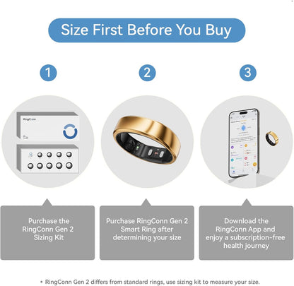 RingConn Gen 2 Smart Ring, No App Subscription, Size First with Sizing Kit, 12-Day Battery Life, Stress/Women's Health Tracker, Compatible with Android & iOS (Black, Size 8) - PuriLite