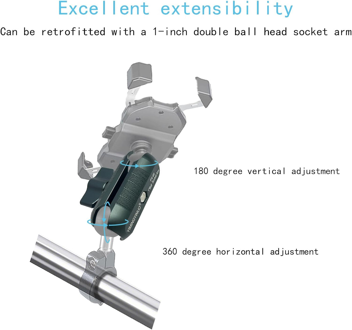 YIMINGYINUO Double Socket Arm Compatible with RAM Mounts B Size 1" Ball Components for Bike/Motorcycle/ATV Phone Mount, Emeralds (Short Arm) - PuriLite