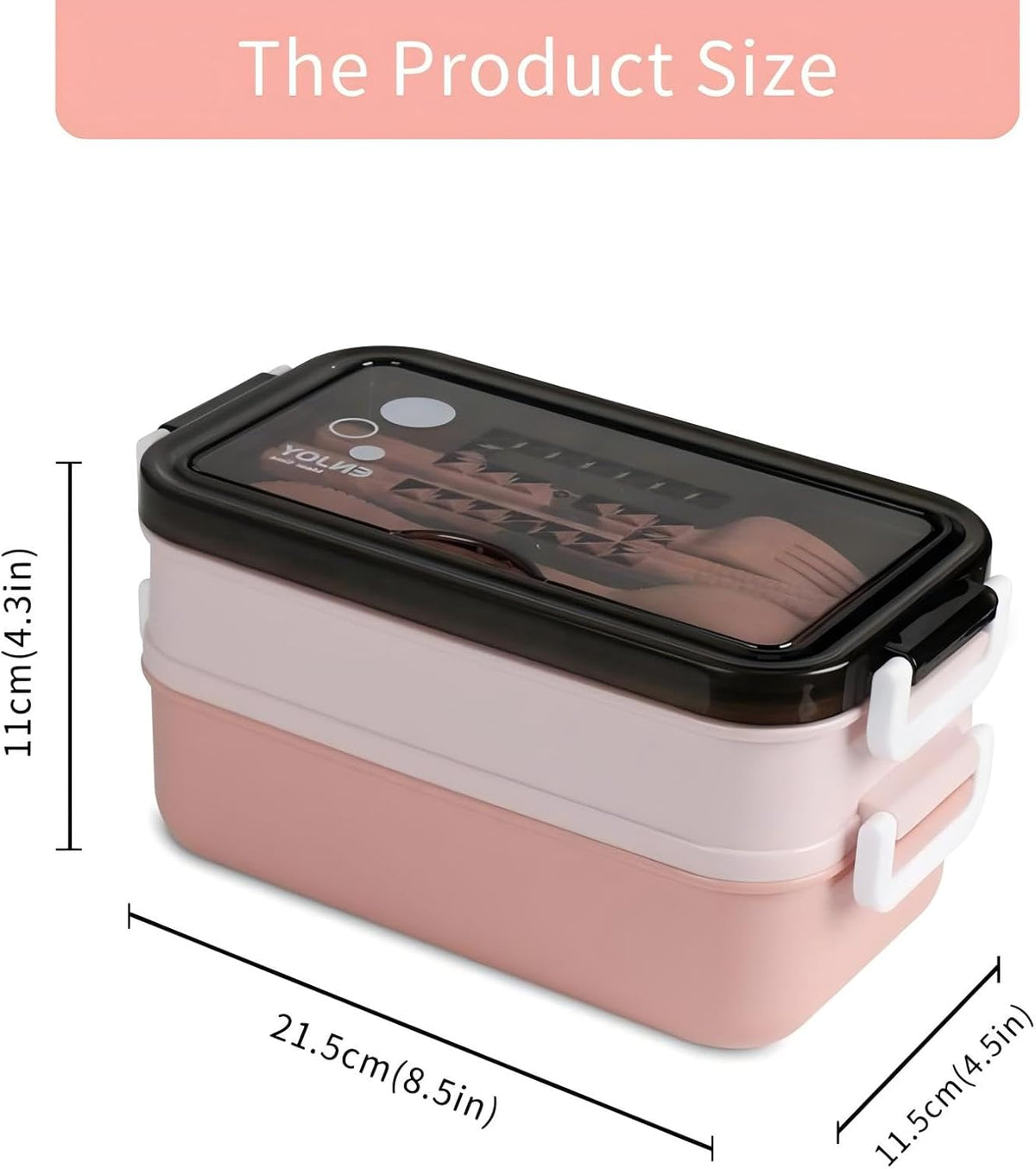 Bento Box, Lunch Box for Adult, Compact Bento Box Set- 2-Layer Stackable Lunch Box with Utensils, Leak-Proof and Durable Food Container for Work, Picnic, and Travel (Pink) - PuriLite