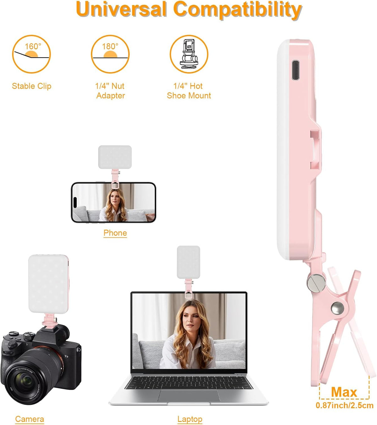 Anautin Selfie Light, 60 LED 2200mAh Rechargeable Clip Fill Video Light (Black) - PuriLite