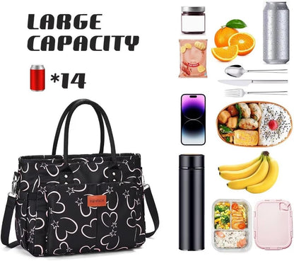 Lunch Bag for Women, Insulated Lunch Box for Work, Large Leakproof Cooler Purse with Side Pockets & Removable Shoulder Strap Women's Lunch Tote Bag for Picnic Work Beach Cute Lunch Bags (Heart) - PuriLite