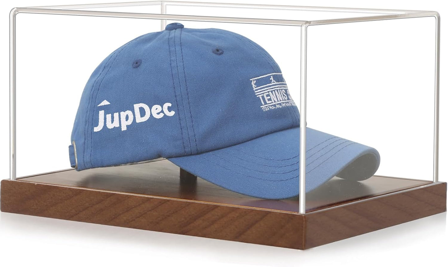 JupDec Baseball Display Case, Clear Cube Baseball Holder with Wooden Base, Autograph Baseball Stand Box for Single Ball, Acacia Wood, Brown, 1 Pack - PuriLite