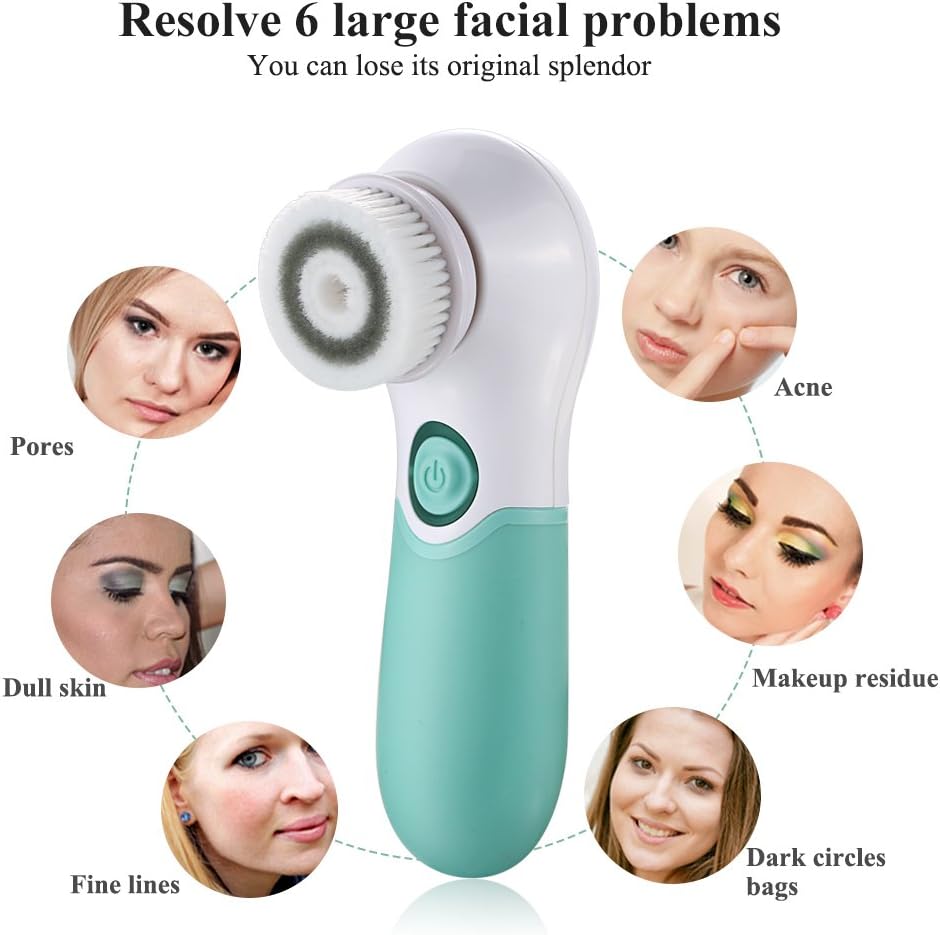 Facial Cleansing Brush Electric Facial Exfoliating Massage Brush with 3 Cleanser Heads and 2 Speeds Adjustable for Deep Cleaning, Removing Blackhead, Face Massaging - PuriLite