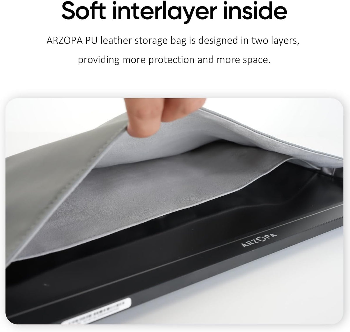 ARZOPA 16.1" Portable Monitor Sleeve Bag, PU Leather Case, Grey - PuriLite