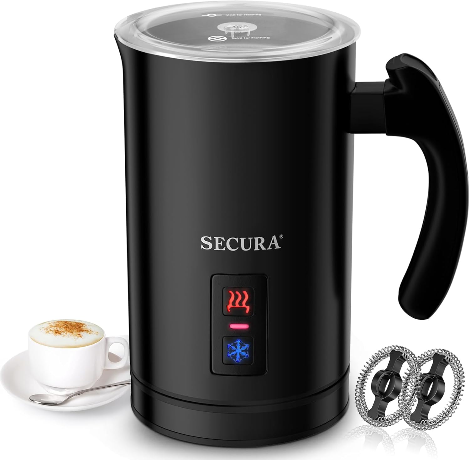 Secura Electric Milk Frother, Automatic Milk Steamer Warm or Cold Foam Maker for Coffee, Cappuccino, Latte, Stainless Steel Milk Warmer with Strix Temperature Controls (Black) - PuriLite