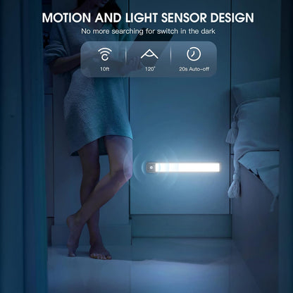 Under Cabinet Lights, 63 LED Rechargeable Battery Operated Motion Sensor Light Indoor, 2 Pack Magnetic Dimmable Closet Lights, Wireless Under Counter Lights for Kitchen, Stairs,Hallway - PuriLite