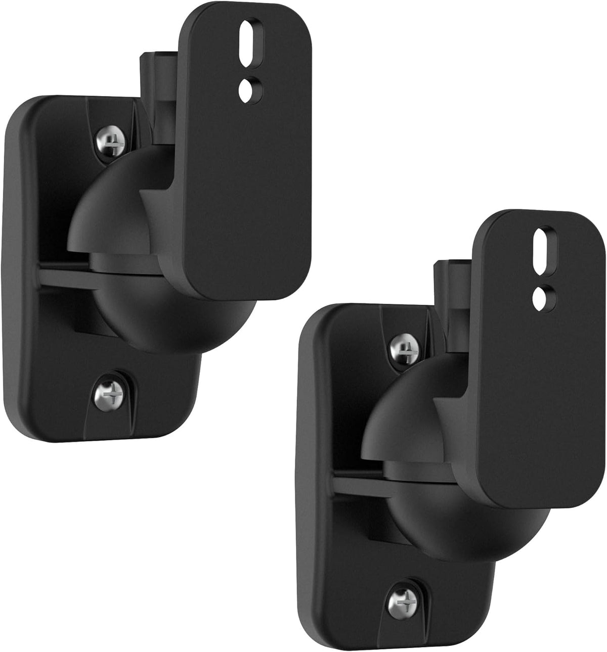 PlusAcc Speaker Wall Mount Brackets – Surround Sound Speaker Wall Mounts with 20° Tilt & 80° Swivel, Bookshelf Speaker Wall Screws Mounts, Holds Up to 7.7 lbs, Space-Saving Design (2-Pack, Black) - PuriLite