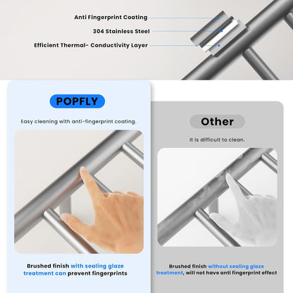 POPFLY Heated Towel Rack, Wall Mounted Electric Hot Towel Warmer, 4-Bar 304 Stainless Steel Small Heated Towel Warmer Rack for Bathroom with Timer and Temperature Control, Brushed - PuriLite