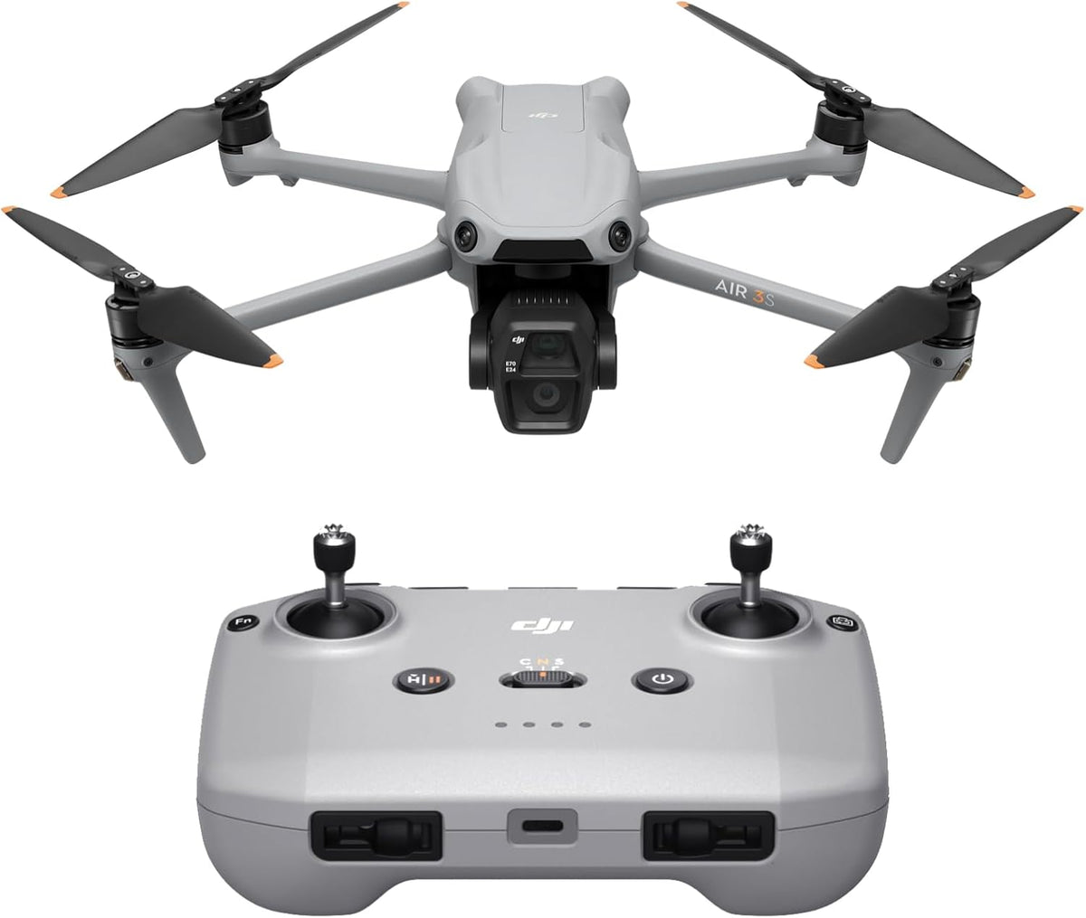 DJI Air 3S Fly More Combo (RC 2 Screen Remote Controller), Drone with 1" CMOS Wide-Angle & Medium Tele Camera for Adults, 4K/60fps, Omnidirectional Sensing & 3 Batteries for Extended Flight Time - PuriLite