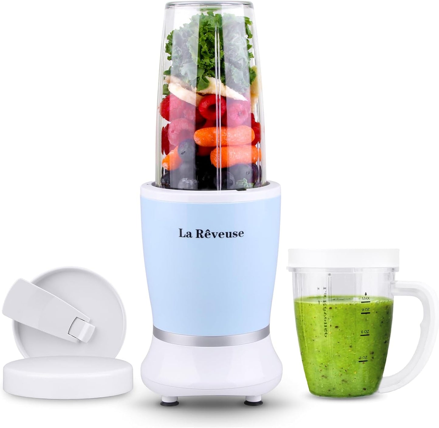 La Reveuse Personal Size Blender 250 Watts Power for Shakes Smoothies Seasonings Sauces with 1 Piece 15 oz Cup,1 Piece 10 oz Mug,BPA Free (Black) - PuriLite