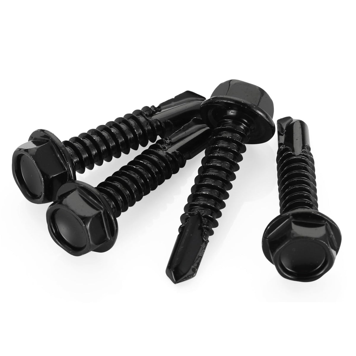 #10 x 1 Hex Washer Head Self Tapping Drilling Screws Black Oxidized, 410 Stainless Steel, 100 PCS - PuriLite