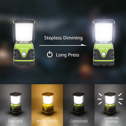 Lepro 1000LM LED Camping Lantern, 200H+ Long Runtime, Battery Powered Camping Light, 4 Modes Dimmable Tent Light, Emergency Lights for Power Outages, Hurricane, Hiking and Survival Kit
