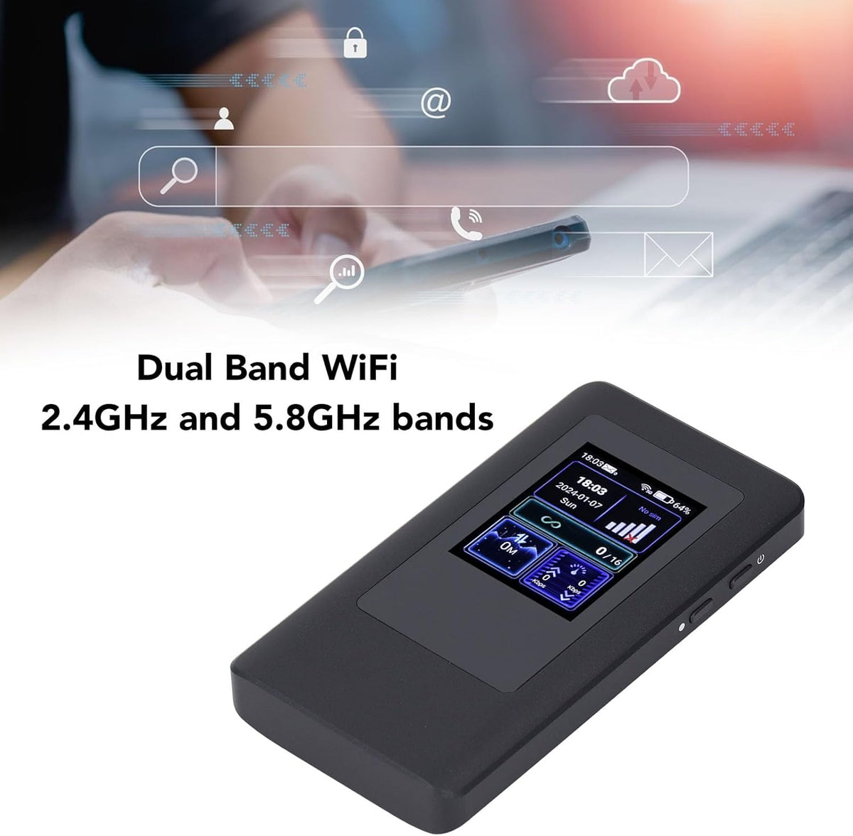 5G Wif 6 Portable Hotspot, 2.4GHz 5.8GHz 2.4 Inch LCD Screen, 16 Devices Simultaneous Connection, IP54 Waterproof, 4000mAh Battery, Nano SIM Card Slot, for Travel - PuriLite