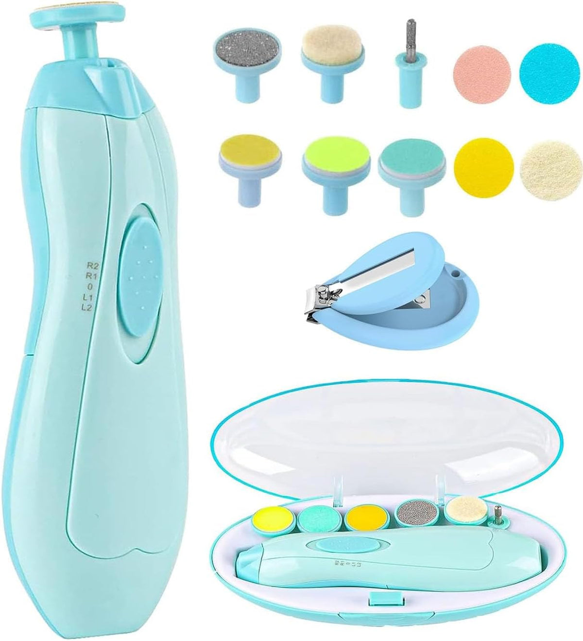 Baby Nail Trimmer File Electric Safe Nail Clippers with Light for Newborn or Toddler Toes and Fingernails (Blue) - PuriLite