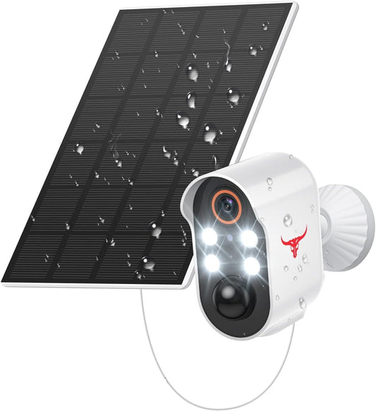 SJCODE 1080P Security Camera Wireless Outdoor with Solar Panel for Home Security, Color Night Vision, PIR Motion Detection, Cloud Storage, 2-Way Audio, Live View Bullet Surveillance Cam, 4 Spotlights - PuriLite