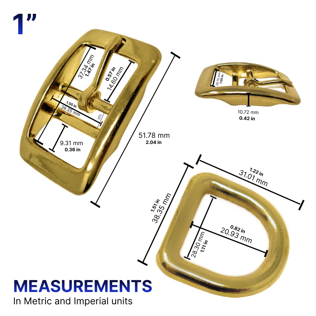 Regal Dog Products 1" Inch Double Bar Buckle and Matching D-Ring in Nickel Plated Hardware (6-pack) - PuriLite
