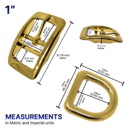 Regal Dog Products 1" Inch Double Bar Buckle and Matching D-Ring in Nickel Plated Hardware (6-pack) - PuriLite