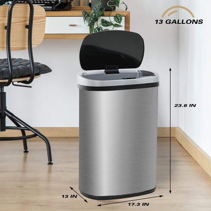 13 Gallon 50 Liter Garbage Can Kitchen Trash Can with Lid Automatic Sensor Touch Free Stainless Steel Waste Bin for Bathroom Bedroom Home Office,Black - PuriLite