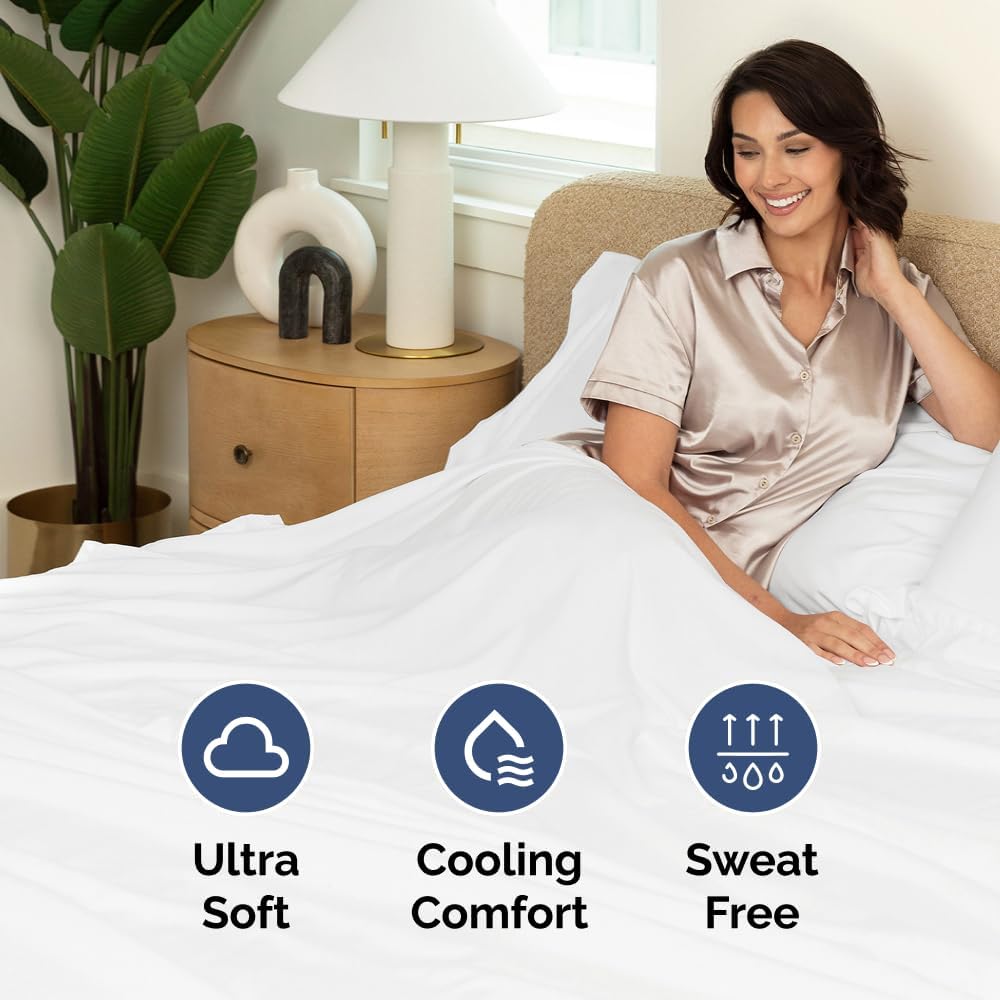 Extra Deep Queen Sheet Set - 6 Piece Breathable & Cooling Sheets - Hotel Luxury Bed Sheets Set - Easy & Secure Fit - Soft, Wrinkle Free & Comfy Sheets Set - White Sheet Set w/Extra Deep Pockets - PuriLite
