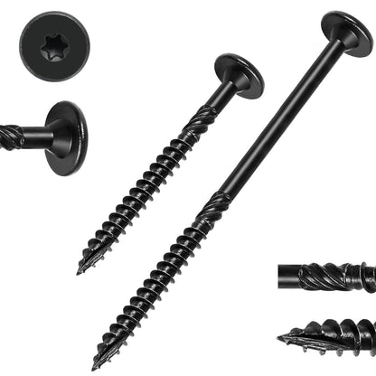FMhotu 6 Inch Heavy-Duty Outdoor Deck Screws, 50Pcs Star Drive Decking Wood Screws, Rust Resistant Timber Screws for Timber/Log/Landscaping Wood (#14 x 6 Black - PuriLite