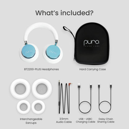 Puro Sound Labs BT2200 Plus Volume Limited Kids’ Bluetooth Headphones (Blue) - PuriLite