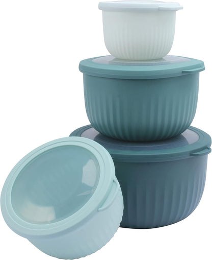 COOK WITH COLOR Prep Bowls with Lids- 8 Piece Nesting Plastic Small Mixing Bowl Set with Lids (Teal Ombre) - PuriLite