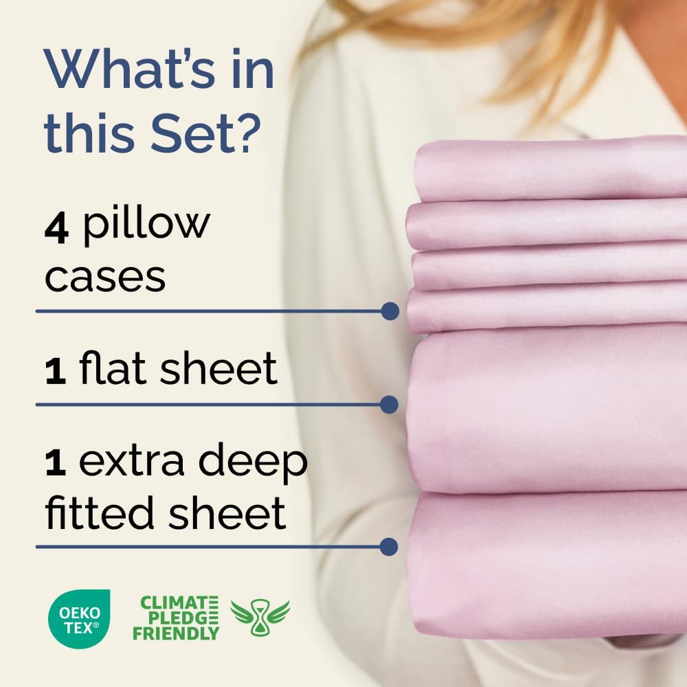 Extra Deep Queen Sheet Set - 6 Piece Breathable & Cooling Sheets - Hotel Luxury Bed Sheets Set - Easy & Secure Fit - Soft, Wrinkle Free & Comfy Sheets Set - White Sheet Set w/Extra Deep Pockets - PuriLite