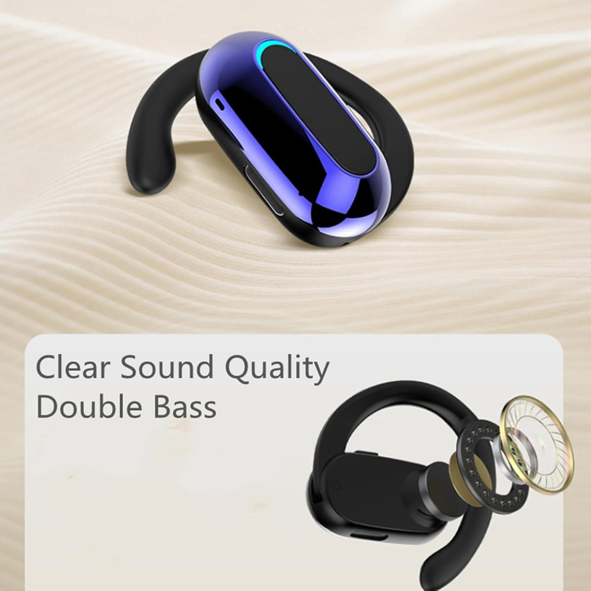 Open Ear Headphone,5.3 Bluetooth Headset for Cell Phones Wireless Earpiece Single Headset 15Hrs Talking with Noise Cancelling Mic Handsfree Earbud for iPhone Android Laptop Trucker Driver(Black) - PuriLite