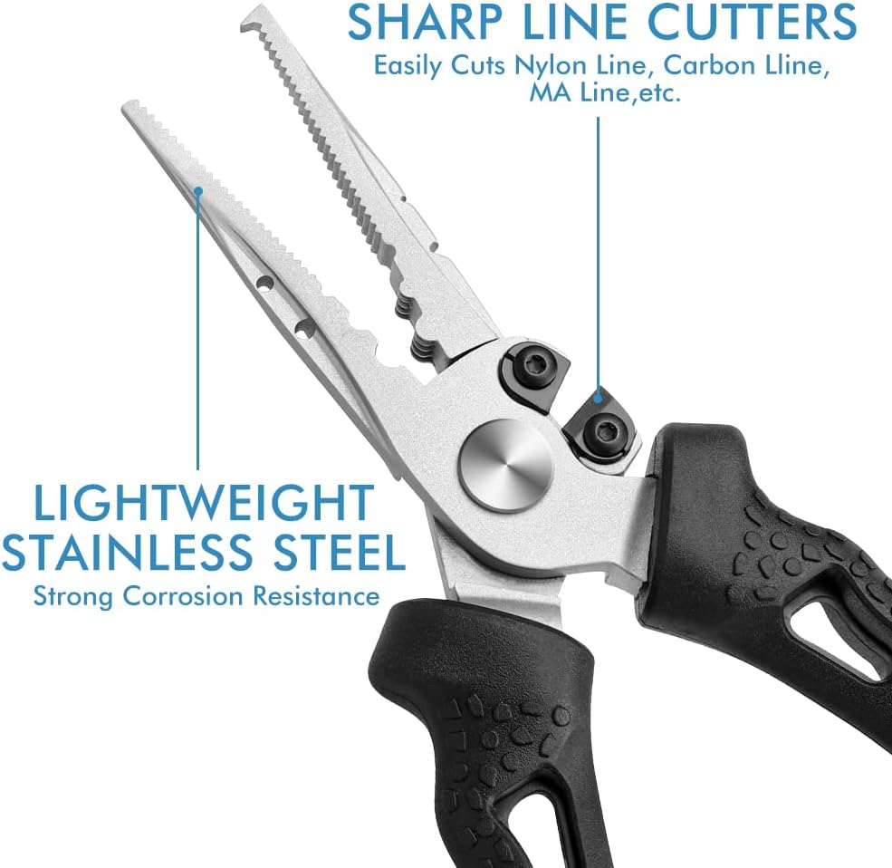 TRUSCEND Lockable Handy Fishing Pliers with Innovative Ergonomic Handle, Saltwater Corrosion Resistant Teflon Coated Fishing Tool, Multi-Function Fishing Gear with Mo-V Cutter, Amazing Fishing Gift - PuriLite