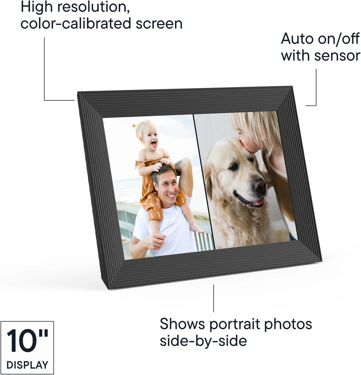 Aura Aspen 12" Digital Photo Frame - Black with Paper Mat - PuriLite