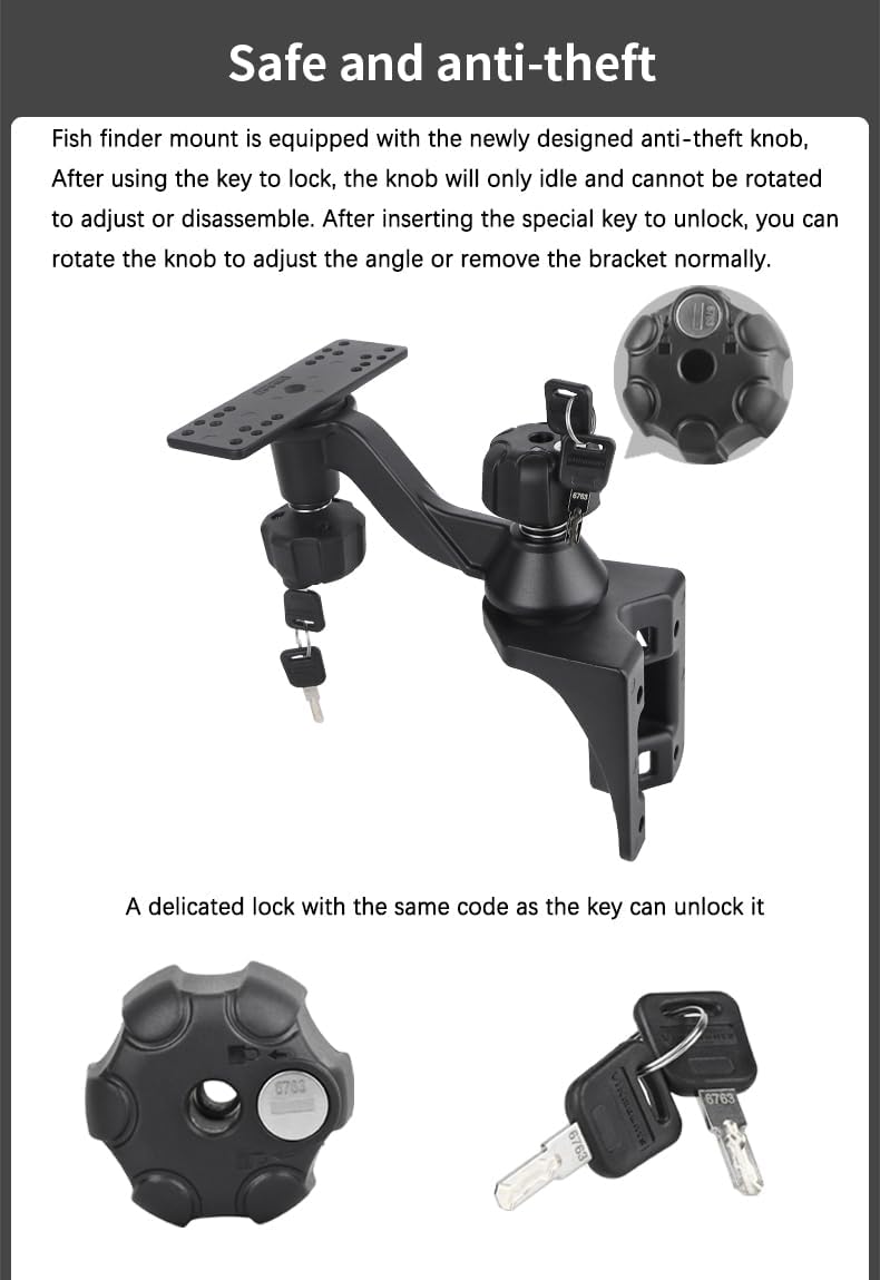 Strg Fish Finder Mount with Lock for Boat, Kayak Fish Finder Swing Mount Marine Electronics Mounts with Rectangular Plate Compatible with Scotty Garmin Lowrance Humminbird and More Depth Finder - PuriLite
