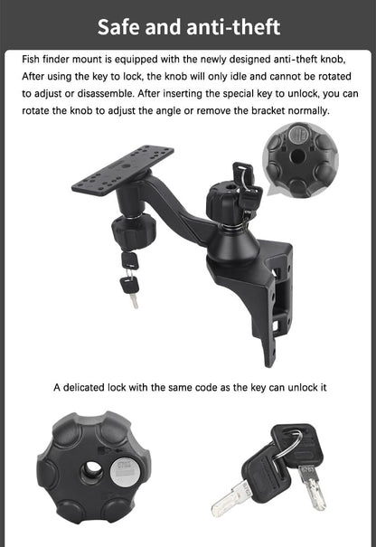 Strg Fish Finder Mount with Lock for Boat, Kayak Fish Finder Swing Mount Marine Electronics Mounts with Rectangular Plate Compatible with Scotty Garmin Lowrance Humminbird and More Depth Finder - PuriLite