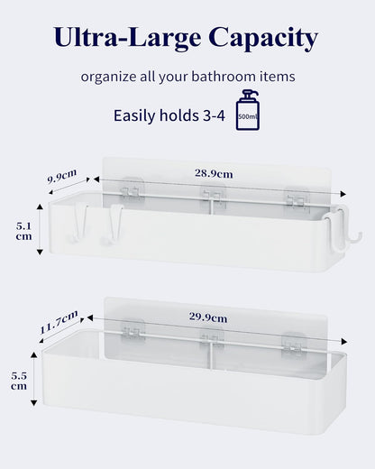 Kitsure Large Shower Caddy - 2 Pack Adhesive Shower Organizer, Drill-Free Shower Shelves for Inside Shower, Rustproof Bathroom Shelf Shower Shelf for Bathroom, Black - PuriLite