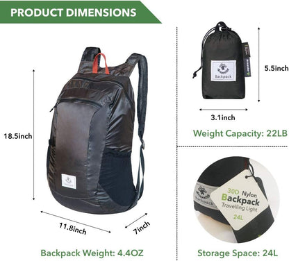 4Monster Hiking Daypack,Water Resistant Lightweight Packable Backpack for Travel Camping Outdoor - PuriLite