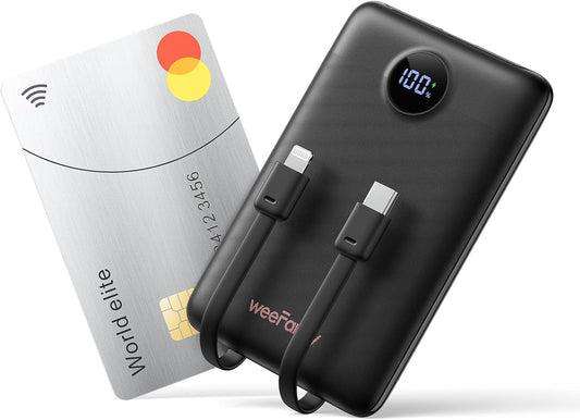 Mini Power Bank with Cable, 10000mAh Portable Charger with LED Display, 22.5W Fast Charge PowerBank, Lightweight & Small Battery Pack Applies to Smartphones, Travel Essential (Dark Black)