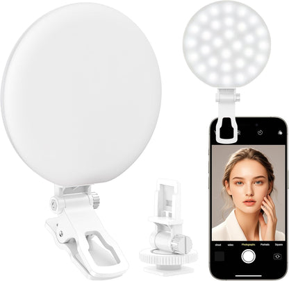 Anautin 60 LED Ring Light, Rechargeable Selfie Light with Front & Back Clip, 2500-6500K Portable Phone Light, Adjustable 3 Light Modes for iPhone, iPad, Tablet, Laptop, CRI97+, 90 Grams (Black) - PuriLite