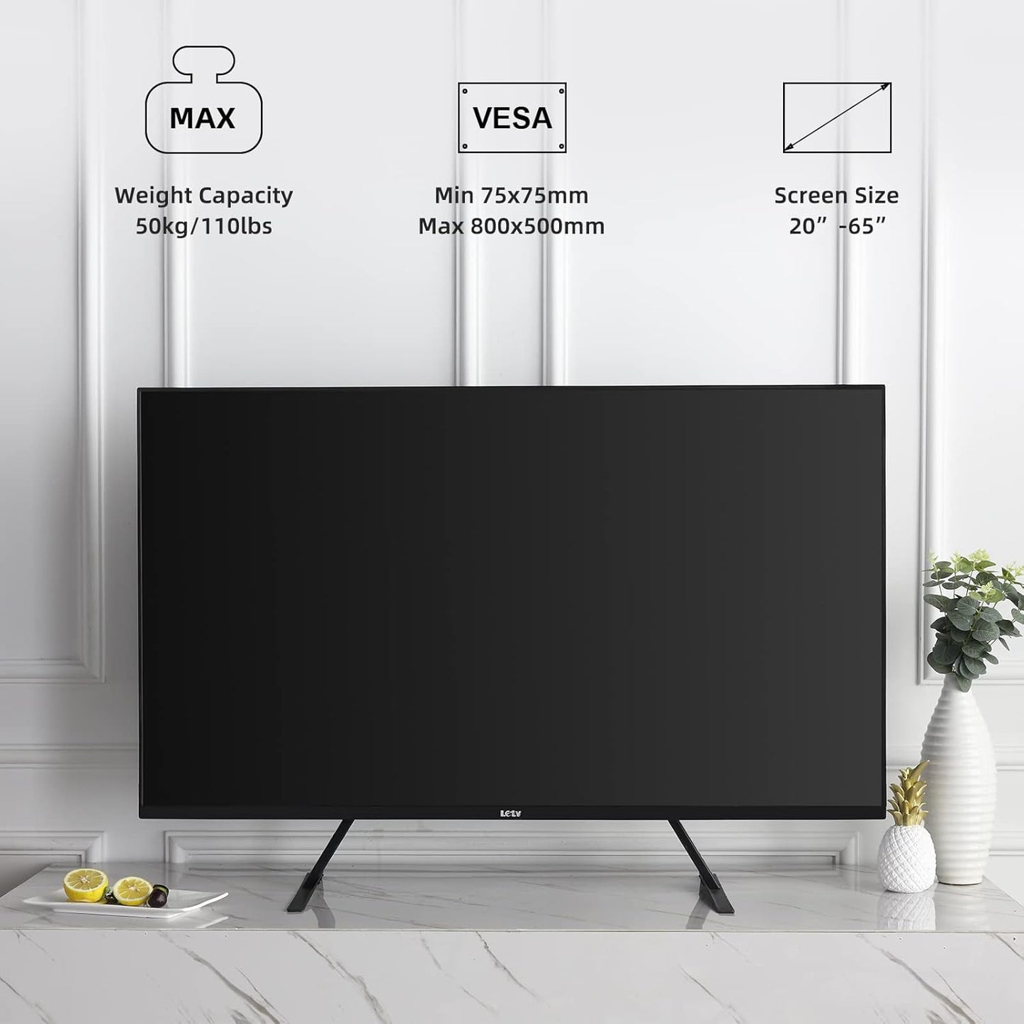 Suptek Universal TV Stands, Table Top TV Stand, Pedestal TV Stand for Most 17"-55" Screens, Height Adjustable TV Base Stand with Tempered Glass Base and Wire Management, Hold up to 40kg, VESA 75/400mm - PuriLite