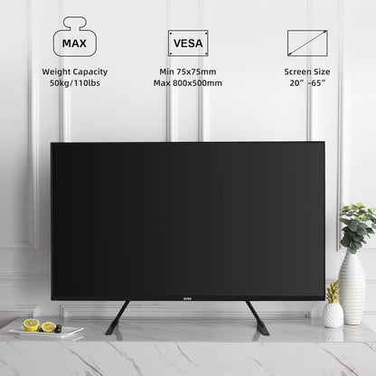 Suptek Universal TV Stands, Table Top TV Stand, Pedestal TV Stand for Most 17"-55" Screens, Height Adjustable TV Base Stand with Tempered Glass Base and Wire Management, Hold up to 40kg, VESA 75/400mm - PuriLite