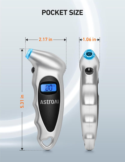 AstroAI Digital Tire Pressure Gauge with Replaceable AAA Batteries, 150 PSI 4 Settings Industrial Tire Gauge for Car Truck Bicycle Backlit LCD Non-Slip Grip Car Accessories(Black) - PuriLite