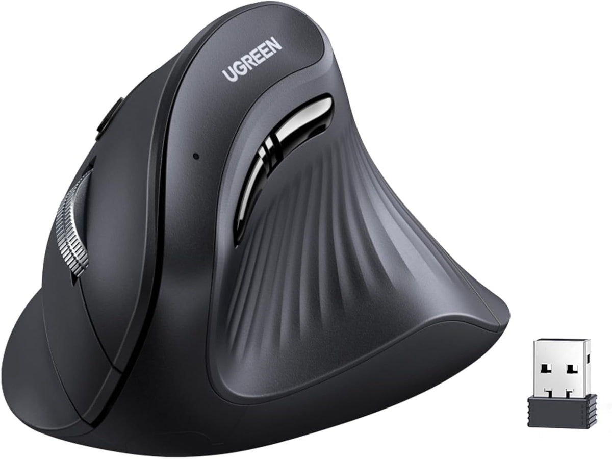 UGREEN Ergonomic Wireless Vertical Mouse with 5 Buttons, Bluetooth 5.0 & 2.4Ghz with USB Receiver, 4 DPI Levels up to 4K, Silent Click, Compatible with Windows, Linux, Mac, Android and Chrome - PuriLite