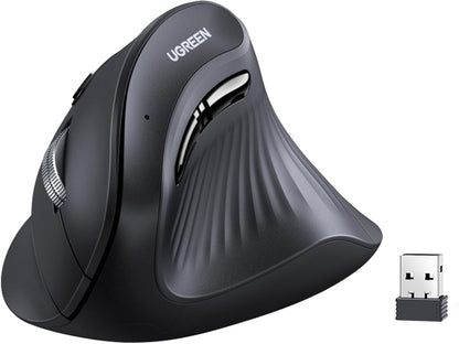 UGREEN Ergonomic Wireless Vertical Mouse with 5 Buttons, Bluetooth 5.0 & 2.4Ghz with USB Receiver, 4 DPI Levels up to 4K, Silent Click, Compatible with Windows, Linux, Mac, Android and Chrome - PuriLite