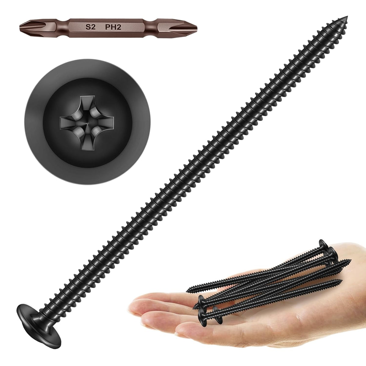 150Pcs #8 × 2" Black Screws for Wood, Phillips Truss Head Wood Screws, Quick Metal Self Tapping, Zinc Plated Steel, Truss Head Screws by Mywish - PuriLite