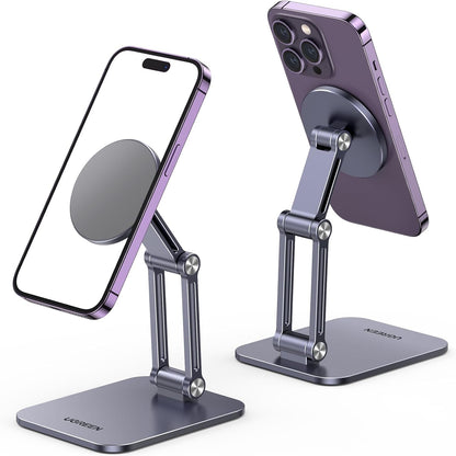 UGREEN Magnetic Phone Stand Compatible with MagSafe, Angle Adjustable Aluminum Holder for Desk, Thick Base Compatible for iPhone 16 15 14 13 12 Pro - PuriLite