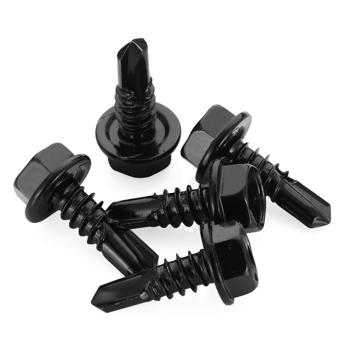 #10 x 1 Hex Washer Head Self Tapping Drilling Screws Black Oxidized, 410 Stainless Steel, 100 PCS - PuriLite
