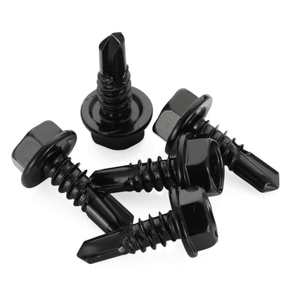 #10 x 1 Hex Washer Head Self Tapping Drilling Screws Black Oxidized, 410 Stainless Steel, 100 PCS - PuriLite